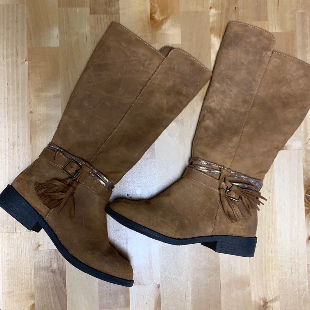 Tan girls tall chestnut brown boots size 1